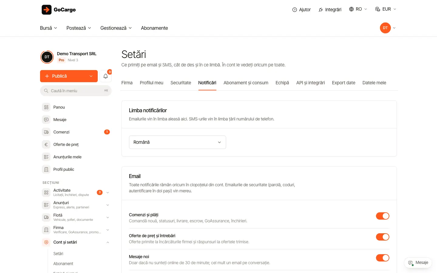 Alegeți notificările pe email și SMS: Deschideți Notificări